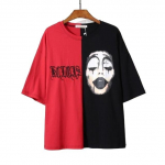 Must ja punase &otilde;mblusega tr&uuml;kipildiga l&uuml;hikeste varrukatega T-s&auml;rk naistele, tikandiga, kontrastv&auml;rvidega, paaridele XXXL