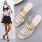 Naiste sandaalid Vabaaja kummalised k&otilde;rged kontsad naiste kingad Slip on Crystal Bling Shine suvesandaalid suures suuruses 36 kuld