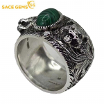 SACE GEMS Tiger Head 6*9mm Malahhiit meess&otilde;rmus 925 Sterling H&otilde;be peen ehe pulmakihlus kingitus 7 roheline