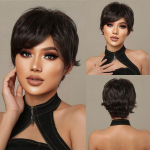 HairCube Cute Bob s&uuml;nteetilisest segust inimjuustest parukad Tumepruuni juustega parukas L&uuml;hike sirge kuumakindel parukas Bangiga loomulikul igap&auml;evaseks kasutamiseks