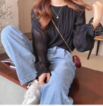 Korea moe suvine lihtne pluus, naiste 2023 plisseeritud s&auml;rk Elegantne topid avarad pikkade varrukatega r&otilde;ivad soliidsed riided pluusid 27035 M aprikoosi