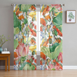 Karpkala lilletiik Lootoselehed t&uuml;lli aknakardinad elutuba organza l&otilde;ng Sheer Voile kardin Magamistuba k&ouml;&ouml;k Kodukaunistus kardin W135 x H115cm x1