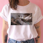 Kass Van Gogh Harajuku T-s&auml;rk Naljakas kunst riided T-s&auml;rk 9s Suvine t-s&auml;rk l&uuml;hikeste varrukatega multifilm XS