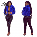 Seksikas &uuml;hev&auml;rviline pl&uuml;&uuml;sis l&uuml;hike kommiv&auml;rvi mantel imitatsioon karusnahast top &uuml;hev&auml;rviline kardigan mood vabaaja hoiatus kunstkarusnahast mantel S sinine