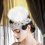 Flapper Headband 1920S Headpiece 20S Theme Headwrap Dress up Feather Rhinestone must