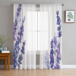 Lilled Lavendel Akvarell L&auml;bipaistvad aknakardinad Elutoa Magamistoa Moodsad Voile T&uuml;llkardinad Kangast kardinad k&ouml;&ouml;ki 135W x 114H(cm)