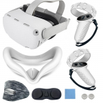 Oculus Quest 2 tarvikute, VR-i silikoon-n&auml;omaski, VR-i kesta kate, Quest 2 puutetundliku kontrolleri k&auml;epideme katte, objektiivi kaitsekatte, &uuml;hekordselt kasutatava silmakatte jaoks valge
