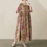 L&uuml;hikeste varrukatega Suures suuruses puuvillane vintage lilleline uus kleit naistele vaba ja pikk suvekleit