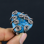 Natural Apatite Gemstone Handmade Copper Wire Wrap Gift Ring Size 8 t1e93