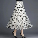 WTEMPO v&otilde;rgusilma lillelised soliidsed seelikud naistele kevadsuvi Balck pikk marli seelik elastne k&otilde;rge v&ouml;&ouml;kohaga elegantsed puhvis seelikud S aprikoosi