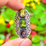 Natural Citrine, Peridot Gemstone 925 Sterling Silver Gift Ring Size 8 p1g01