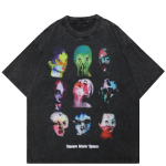 2024 Streetwear Abstract Faces Graafiline Unisex T-s&auml;rk Puuvillane Pestud Must Ts&auml;rk Unisex Topid Tees Suvine l&uuml;hikeste varrukatega T-s&auml;rk S must