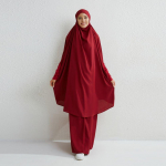 Moslemikomplektid, kaheosalised palveriided, pikkade kapuutsidega, varrukatega s&auml;rgid, hijab, suured seelikud, elastse v&ouml;&ouml;kohaga naiste abaya komplektid One Size veinipunane v&auml;rv