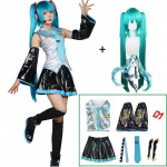 Miku Cosplay t&auml;iskomplekt h&otilde;bedane nahast kangast &uuml;likond Miku Cosplay peakate, kost&uuml;&uuml;miriietus JK meremehe kleit keskkooli vormiriietus Hallow L-(Full set+wig)
