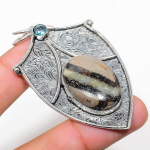 Natural Septerian Stone, Blue Topaz 925 Sterling Silver Pendant 2.72 o2r50