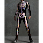 Meeste Naiste 3D V&auml;rviline Skelett Bodysuit K&uuml;berpunk Jumpsuit Halloweeni Peo Karnevali Cosplay Kost&uuml;&uuml;m Esituse Romper Zentai Kids S