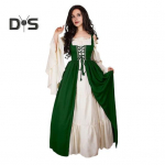 1 komplekt naiste kleit, volditav serv, ruudukujuline kael, pingul v&ouml;&ouml;koht, lendlevad varrukad, pitsitud lapiga Vintage renessanss keskaegne &otilde;ukonna ustav Halloweeni kost&uuml;&uuml;m 2XL roheline