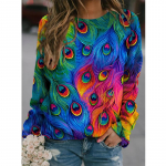 Kevadine ja s&uuml;gisene 3D-paabulinnud tr&uuml;kitud pikkade varrukatega T-s&auml;rk Naiste lilleline pullover Harajuku r&otilde;ivad, mood naiste topid dressipluus XXS