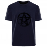 Retro Loov Pentagrammi Prindiga Suvine K&otilde;rgekvaliteediline Meeste 100% Puuvillane Hingav T-s&auml;rk Street Vabaaja Mood Meeste Streetwear S must