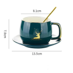 P&otilde;hjamaade stiilis kullav&auml;rviga v&auml;rvitud kohvitass ja taldrik, kaheosaline hirvekeraamilise tassi komplekt veetass p&auml;rastl&otilde;unatee piimatass