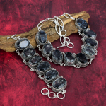 Must rutiiliga v&auml;&auml;riskivi k&auml;sitsi valmistatud ehted, 925 prooviga h&otilde;bedast ehtekomplekt, imeline kaelakee ja k&auml;ev&otilde;ru ehted pulmakingiks Adjustable With 8"-18" must