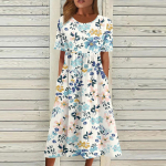 Naiste Boho lilleline Flowy A Line Midi-kleit vabaaja suvine vaba l&uuml;hikeste varrukatega rannapuhkusekleidid taskutega M