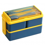 L&otilde;unas&ouml;&ouml;gikarbi sektsiooni disain Lihtsalt kaasaskantav kahekihiline mikrolaineahjus ohutu Jaapani stiilis &otilde;pilaste Bento kast kahvlilusikaga igap&auml;evaseks kasutamiseks sinine