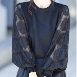 Kevadine ja s&uuml;gisene prantsuse stiilis pitsiga &uuml;hendatud laternvarrukatega &uuml;mara kaelusega kapuutsiga kampsun naiste kootud kampsun &uuml;ler&otilde;ivas L hall