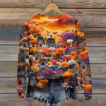 Naiste s&uuml;gisene ja talvine &uuml;mara kaelusega pikkade varrukatega topp armas 3D Halloweeni tr&uuml;kitud pullover-kampsun L roheline