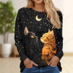 Naiste topid T&auml;histaevas Oranž kassiprint &Uuml;mara kaelusega Pikkade varrukatega T-s&auml;rk S&uuml;gisene Vabaaja Slim Pullover Naiste Pikkade varrukatega Top 5XL