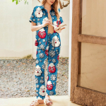 Naiste j&otilde;uluprintidega pidžaamakomplekt Naiste l&uuml;hikeste varrukatega pikad p&uuml;ksid Kaheosaline komplekt n&ouml;&ouml;pidega koduriided S roosa