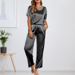 Naiste siidist &uuml;hev&auml;rviline pidžaamakomplekt l&uuml;hikeste varrukatega s&auml;rgi ja pikkade pidžaamap&uuml;kste komplekt, pehme pidžaama puhkeriided S roosa