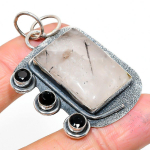 Natural Black Rutile,Black Spinel Stone 925 Sterling Silver Pendant 2.13 v7l07