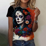 Mehhiko surnute p&auml;eva naiste T-s&auml;rk 3D prindiga Rose Catrina Goddess O-kaelusega l&uuml;hikeste varrukatega T-s&auml;rgid T&auml;navar&otilde;ivad Y2k riided t&uuml;drukutele S