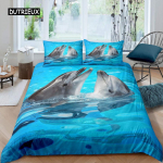 3D Dolphin In Blue Sea Queen King Size voodipesukomplektid Loomade &Uuml;hekordne tekikott Lastele T&auml;iskasvanute voodi Pol&uuml;esterst voodiriided EU single(135x200cm)