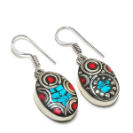 Natural Tibetan Turquoise, Coral Gemstone Handmade Jewelry Earring 1.38 w6w01