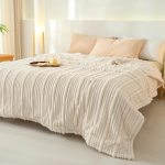 2024 uus 310g k&otilde;rge grammkaaluga A-klassi piimafliis ema ja lapse triibuline žakaartekk korallfliis 100x150cm 1pcs beige