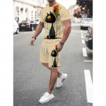 Euroopa stiilis meeste t&auml;navamoodne kaheosaline &uuml;likond, suvine mugavus koos ainulaadse tr&uuml;kiga meeste l&uuml;hikeste p&uuml;kstega l&uuml;hikeste varrukatega &uuml;likond L