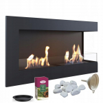 Wall mounted Bioethanol fireplace DELTA T&Uuml;V right-sided with decorative stones with glazing set