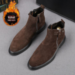 Meeste Briti stiilis seemisnahast Chelsea saapad - S&uuml;gis/Talv Ehtsast nahast sametvoodriga Martini saapad Size 39