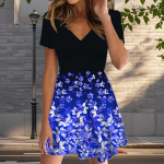 Suvemood naiste V-kaelusega l&uuml;hikeste varrukatega lillega tr&uuml;kitud kleit Seks-l&uuml;hikese seelikuga kleidid XS roheline