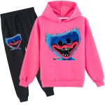 Lastele 3D kapuutsiga komplekt Huggy Wuggy Pulloveriga dressikas Poppy Playtime Laste kampsun+p&uuml;ksid 100cm p&auml;rsia roosi v&auml;rv