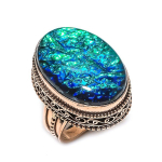 Blue Triplet Opal Handmade Copper Jewelry Ring Size 8.5 u0n23