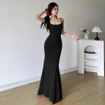 Must punane maksikleit naistele Elegantne kuum t&uuml;druk, &otilde;&otilde;nsa liblikas, retro-suspenderiga varrukateta kleit Naiste v&ouml;&ouml;koht seksikas t&uuml;druku pikk kleit XS must