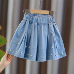 T&uuml;drukute Denim Pearl L&uuml;hike Seelik Suvine Mood Plisseeritud seelik Laste Culottes 110