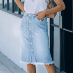 Naiste k&otilde;rge v&ouml;&ouml;kohaga teksaseelikud n&ouml;&ouml;pidega taskutega p&otilde;lvedeni sirge seelik Faldas Femme S sinine