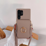 S&otilde;rmus Crossbody kaardihoidjaga telefoni&uuml;mbris Samsung Galaxy S25 S24 S22 Ultra Plus S23 FEA25 A35 A55 A24 A34 A54 jaoks tagakaas Galaxy S22 helepruun v&auml;rv