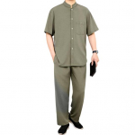 2 tk/komplekt Meeste &uuml;likond P&uuml;stkrae L&uuml;hikeste varrukatega &Uuml;herealine S&auml;rk Elastse v&ouml;&ouml;kohaga Pikkade p&uuml;kste komplekt &Uuml;hev&auml;rviline Vaba l&otilde;ikega Vaba aja r&otilde;ivastus S tume khaki v&auml;rv