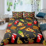 Ameerika kiirtoidu tekikate komplekt T&auml;issuurus Pol&uuml;ester Pitsa Hotdog Hamburgeri tr&uuml;kiga Voodipesu komplekt Friikartulid Joonisfilmiga tekkikate 90x200cm