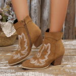 Moodsad naiste paksude kontsadega l&auml;&auml;nelikud kauboi saapad Retro mugavad pahkluusaapad Naistele S&uuml;gis Talv Tikitud K&otilde;rge kontsaga kingad naistele 36 pruun